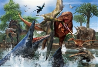 BEV-L74-168　服部　雅人　ティラノサウルス VS モササウルス　150ラージピース　ジグソーパズル　［CP-DN］