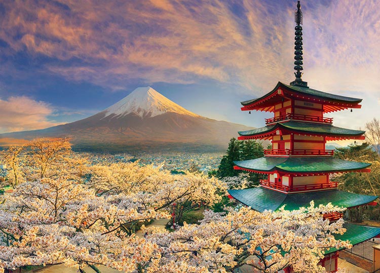 夕桜に染まる富士と浅間神社（風景）　600ピース　ジグソーパズル　BEV-66-206　［CP-FJ］