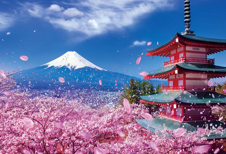 富士と桜舞う浅間神社（風景）　1000マイクロピース　ジグソーパズル　BEV-M81-588　［CP-FJ］