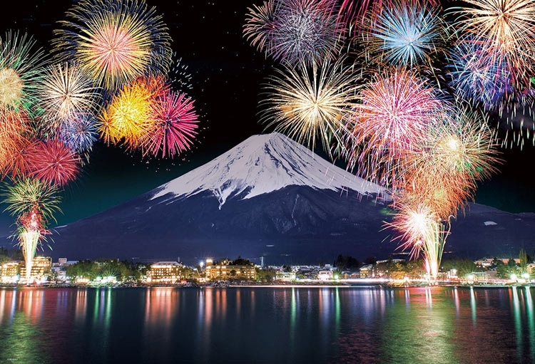 富士望む河口湖の花火　1000ピース　ジグソーパズル　●予約　BEV-1000-162　［CP-JS］ 49×72cm
