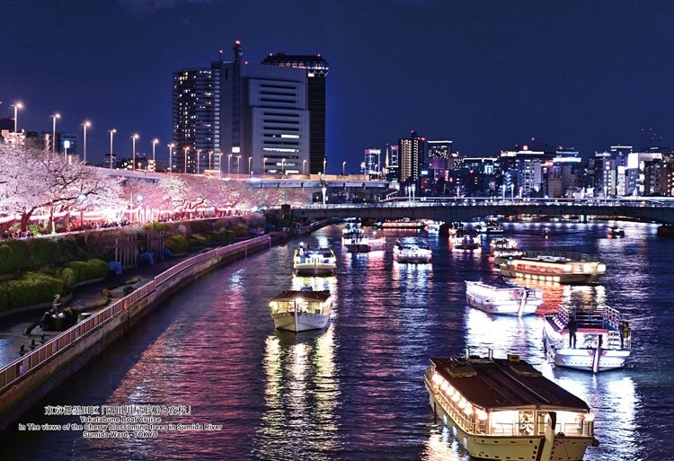 東京都墨田区「隅田川屋形船と夜桜」　300ピース　ジグソーパズル　CUT-300-477 26×38cm