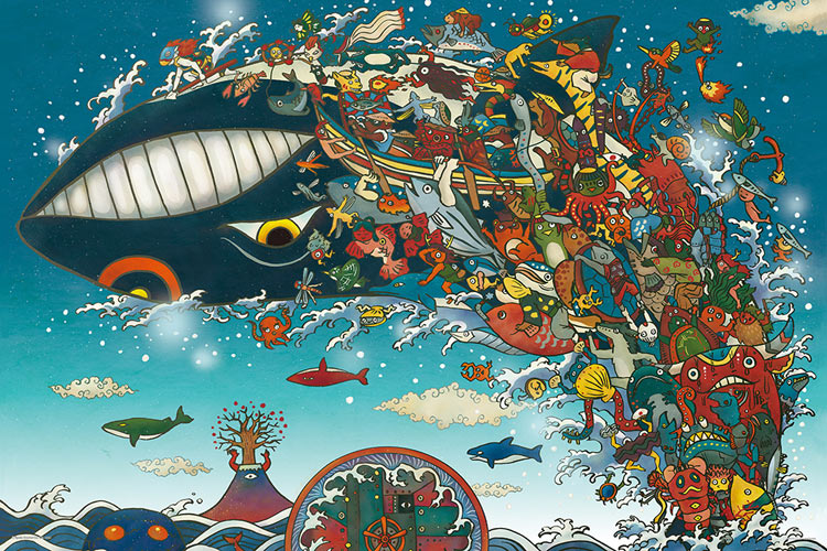 ごちゃふるワールド クジラ遊泳祭（ゆうえいまつり） （むらたももこ）　1000ピース　ジグソーパズル　YAM-10-1373