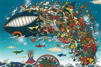 ごちゃふるワールド クジラ遊泳祭（ゆうえいまつり） （むらたももこ）　1000ピース　ジグソーパズル　YAM-10-1373